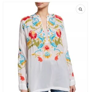 Blouse NEW Johnny Was Vagabond Floral Embroidered Blouse Top White M